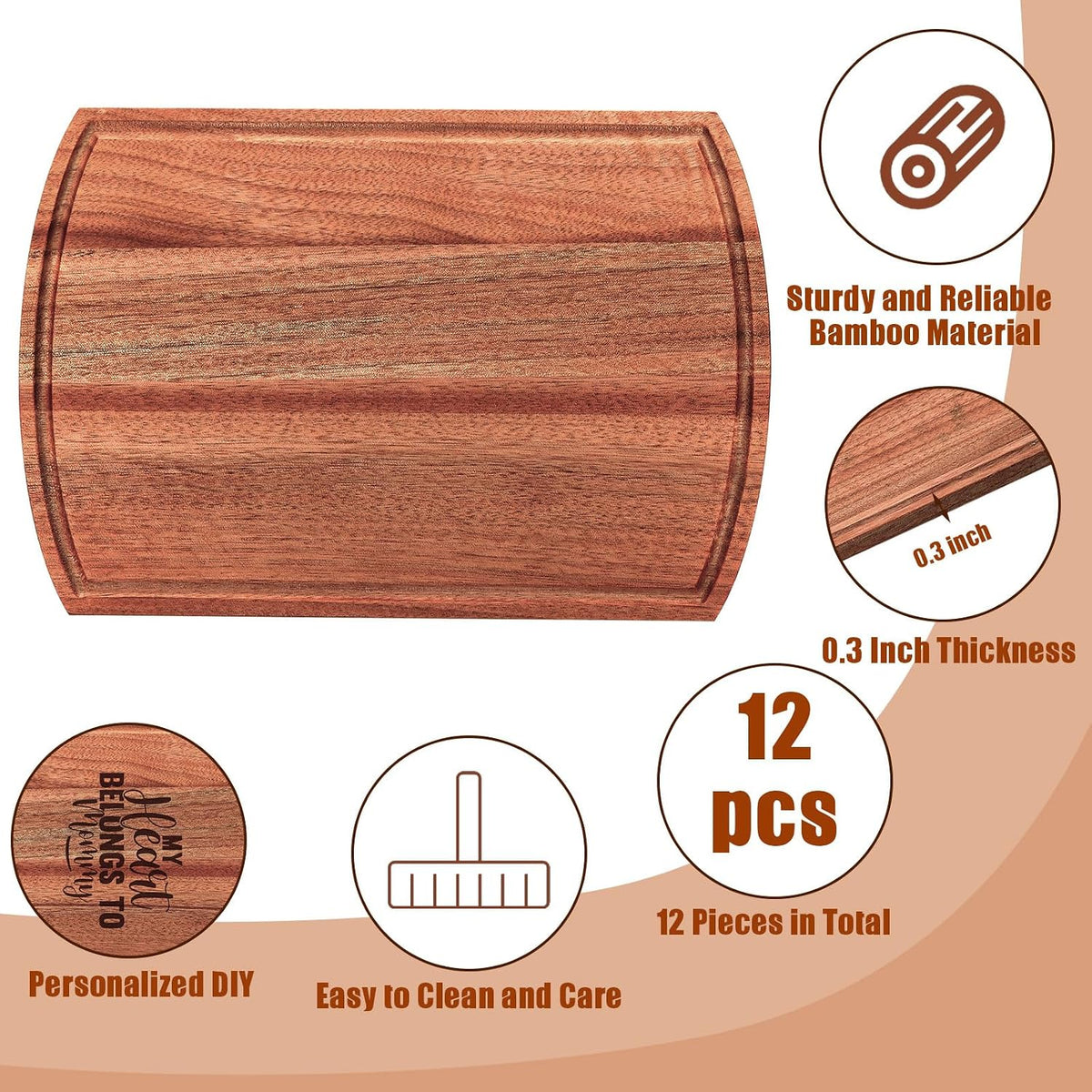 12 Pack 12 x 16 Inch Large Cutting Boards Bulk Wooden Kitchen Chopping Boards for Crafts DIY Wedding Housewarming Gift(Acacia)