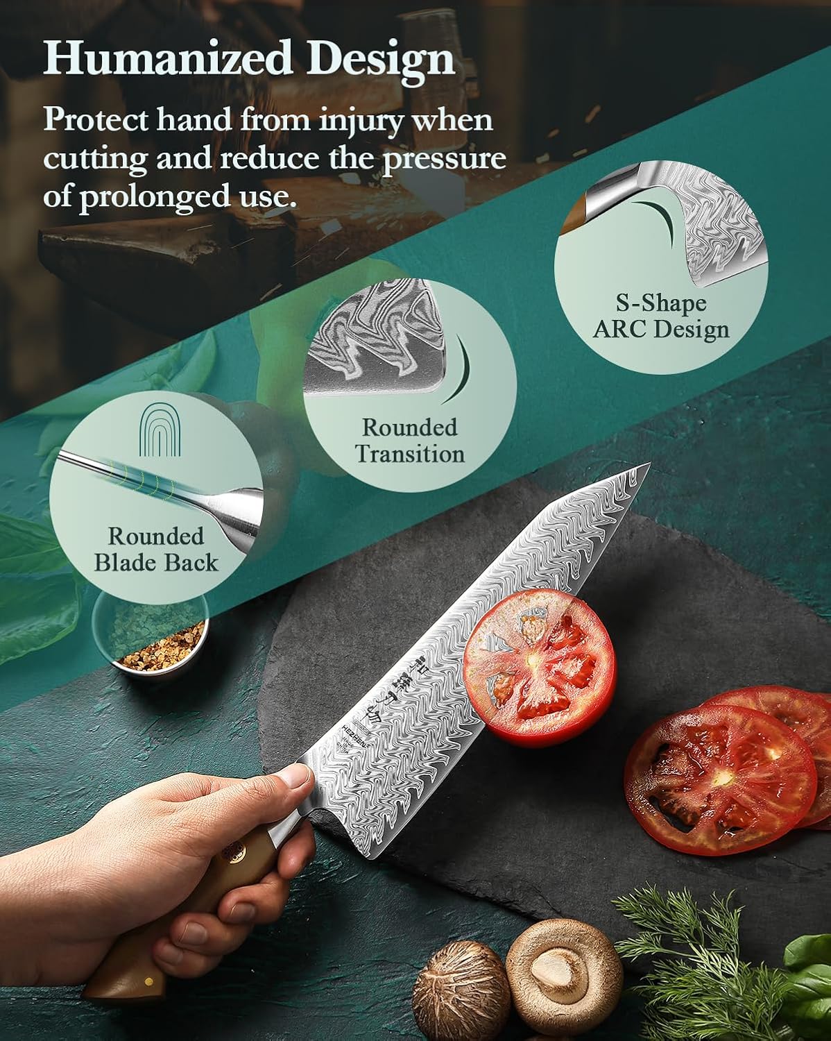 Damascus Chef Knife, 8.5 Inches, 67 Layers Damascus Steel, Professional Japanese Kitchen Knife for Chefs and Home Cooking, Ultra-sharp Blade with Linen Micarta Handle, Gift Packing