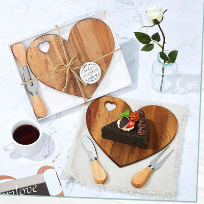 1 Set Bridal Baby Shower Favor Heart Cheese Board with Knife, Wood Mini Charcuterie Board Thank You Gift Box for Guest Bridal Baby Shower Prize Wedding Valentines Birthday (Acacia Color)