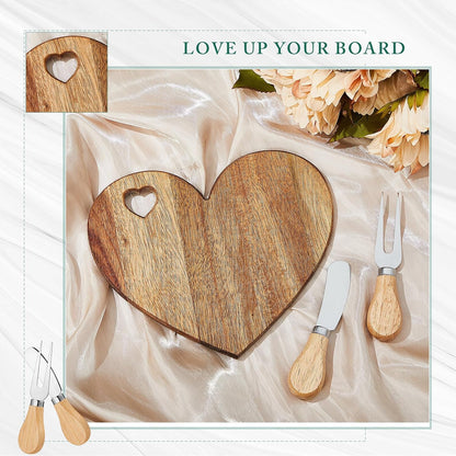 1 Set Bridal Baby Shower Favor Heart Cheese Board with Knife, Wood Mini Charcuterie Board Thank You Gift Box for Guest Bridal Baby Shower Prize Wedding Valentines Birthday (Acacia Color)