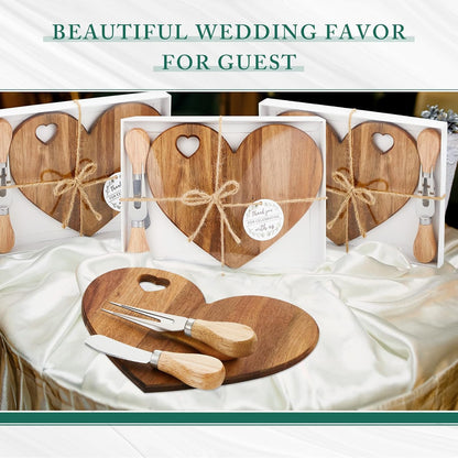 1 Set Bridal Baby Shower Favor Heart Cheese Board with Knife, Wood Mini Charcuterie Board Thank You Gift Box for Guest Bridal Baby Shower Prize Wedding Valentines Birthday (Acacia Color)