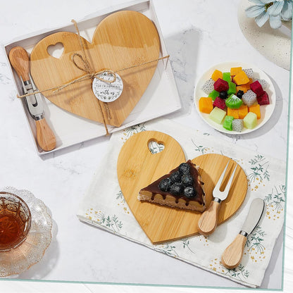 1 Set Bridal Baby Shower Favor Heart Cheese Board with Knife, Wood Mini Charcuterie Board Thank You Gift Box for Guest Bridal Baby Shower Prize Wedding Valentines Birthday (Acacia Color)