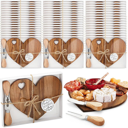 1 Set Bridal Baby Shower Favor Heart Cheese Board with Knife, Wood Mini Charcuterie Board Thank You Gift Box for Guest Bridal Baby Shower Prize Wedding Valentines Birthday (Acacia Color)