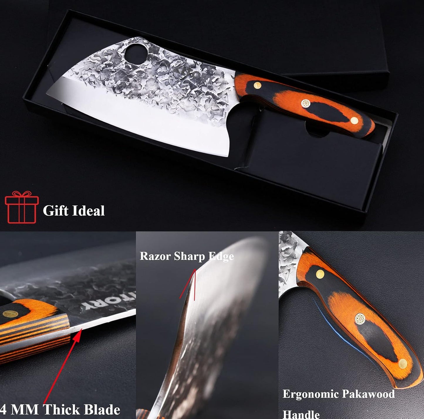 Serbian Chef Knife Meat Cleaver Forged Butcher Chopping Kitchen Knife, Full Tang, High Carbon Steel, Mosaic Rivet Pakkawood Handle for Home&Restaurant 2025 Gifts