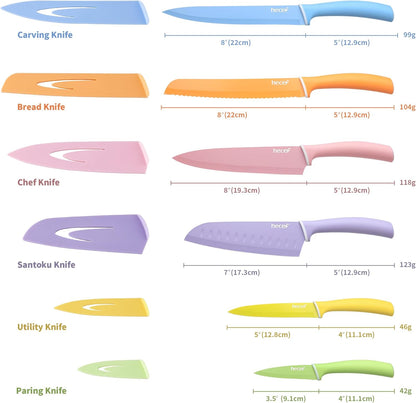 Colorful Knife Set with Covers, Dishwasher Safe, 6 Pieces