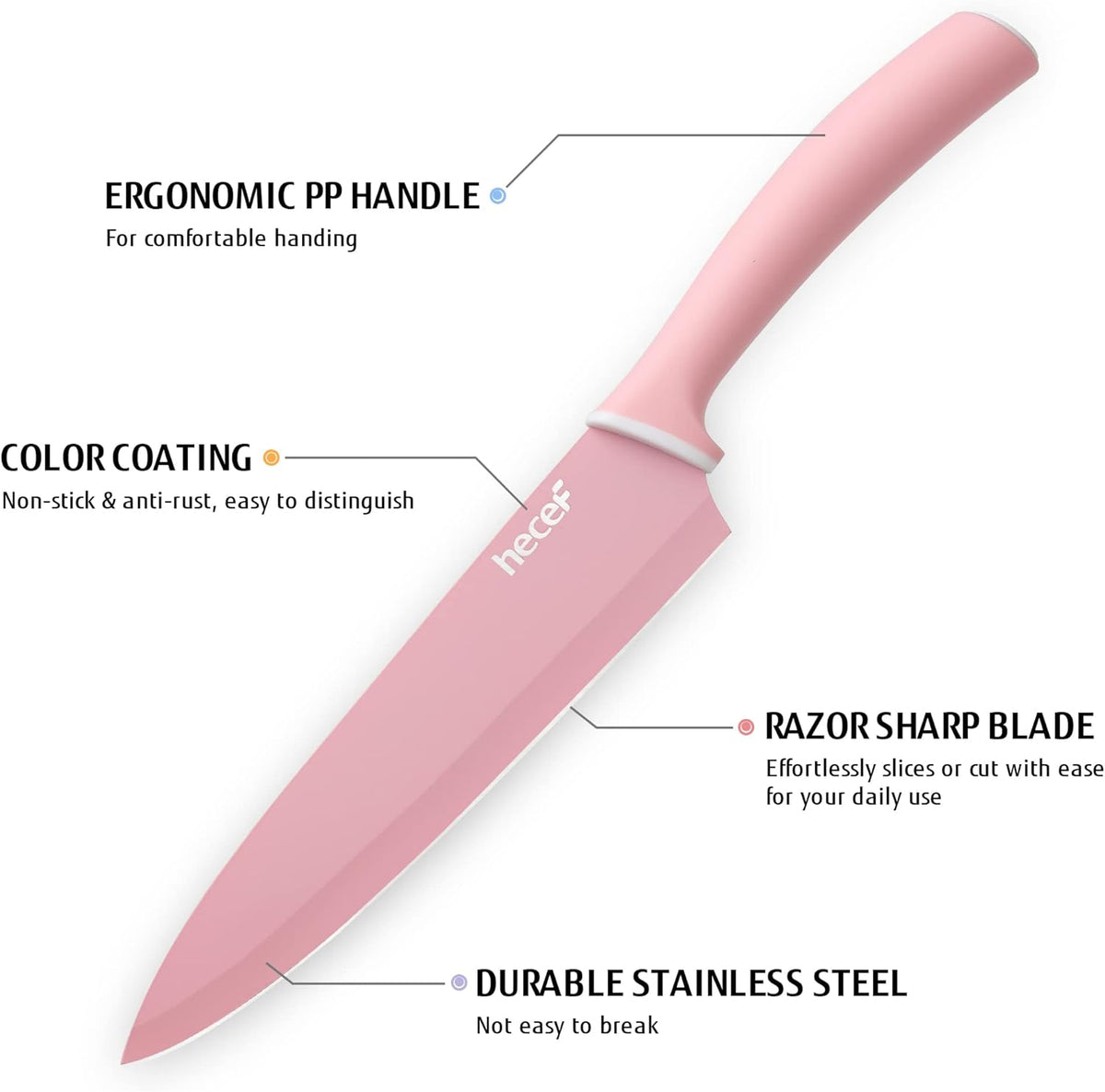 Colorful Knife Set with Covers, Dishwasher Safe, 6 Pieces