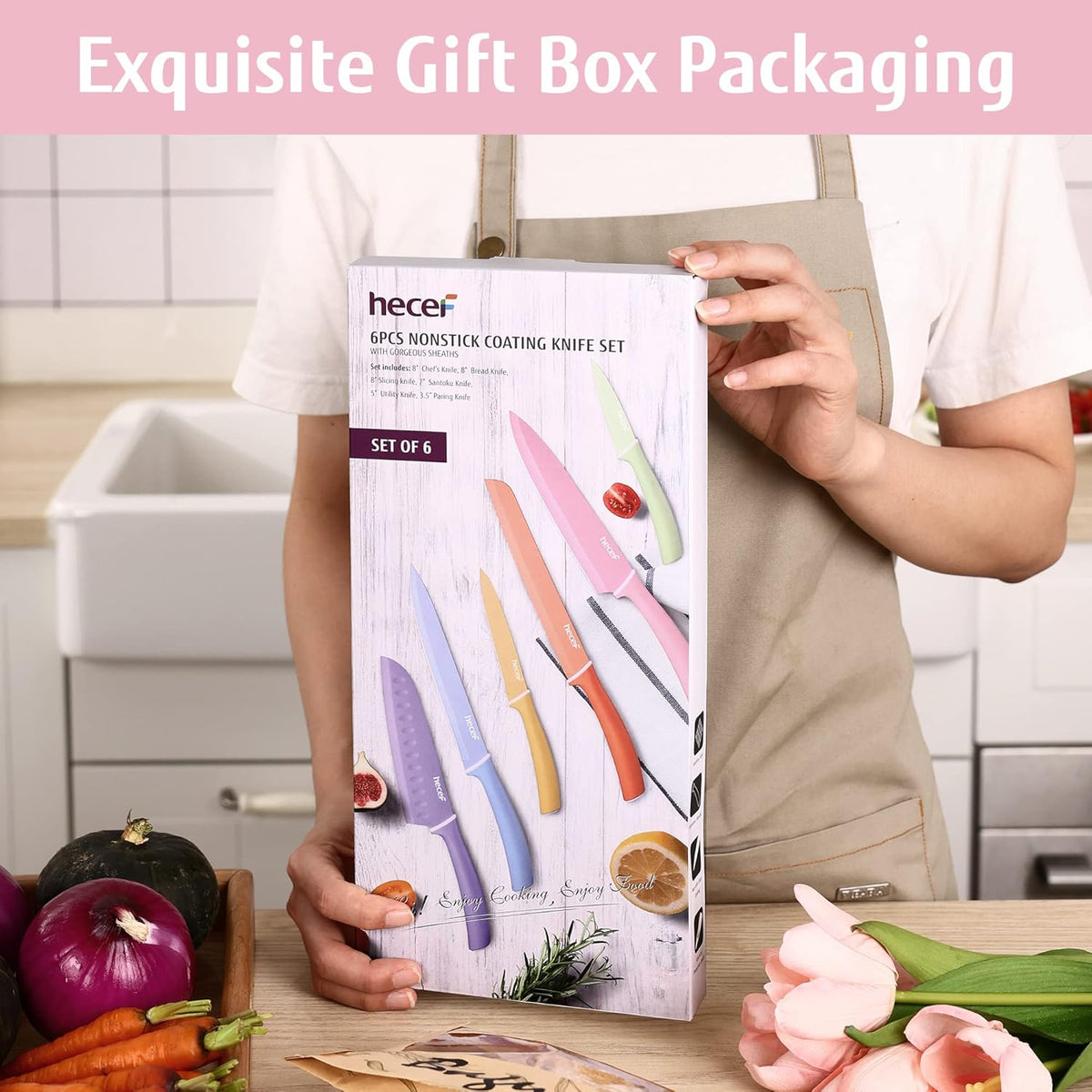 Colorful Knife Set with Covers, Dishwasher Safe, 6 Pieces