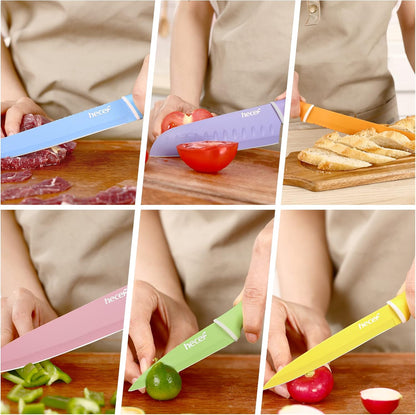 Colorful Knife Set with Covers, Dishwasher Safe, 6 Pieces