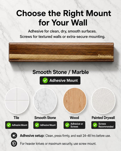 16"+10" Magnetic Knife Holder for Wall, Acacia Wood Knife Magnetic Strip Set with 5 Hooks for Kitchen Utensil Organization - No Drill Adhesive or Screw Mount, Complete Mounting Kit & Gift Box