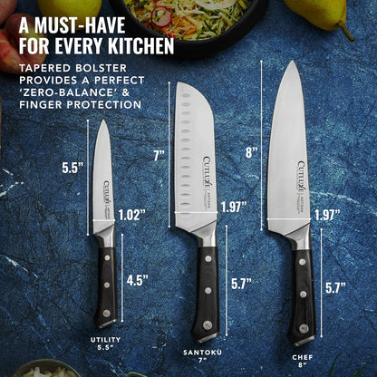 Chef Knife Set, 3 PCS Professional Chef's Knife Set – Razor Sharp German Steel, Full Tang, Ergonomic Handles - Artisan Series
