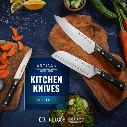 Chef Knife Set, 3 PCS Professional Chef's Knife Set – Razor Sharp German Steel, Full Tang, Ergonomic Handles - Artisan Series