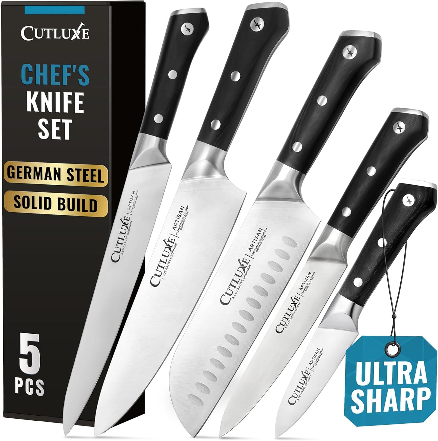 Chef Knife Set, 3 PCS Professional Chef's Knife Set – Razor Sharp German Steel, Full Tang, Ergonomic Handles - Artisan Series
