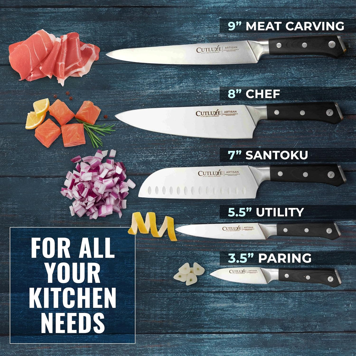 Chef Knife Set, 3 PCS Professional Chef's Knife Set – Razor Sharp German Steel, Full Tang, Ergonomic Handles - Artisan Series