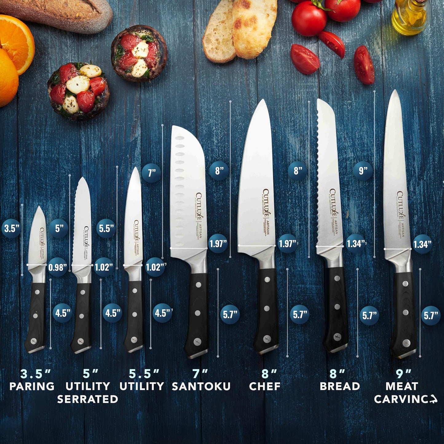 Chef Knife Set, 3 PCS Professional Chef's Knife Set – Razor Sharp German Steel, Full Tang, Ergonomic Handles - Artisan Series