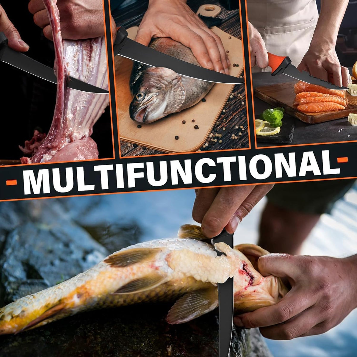 TAN REN 5 PCS Fish Filet Knife Set, Stainless Steel Bait & Fillet Knives | Fillet Knives with Sharpener and Storage Bag, Fishing Knives Kit with Non-Slip Handle for Filleting, Boning, Gift for Men