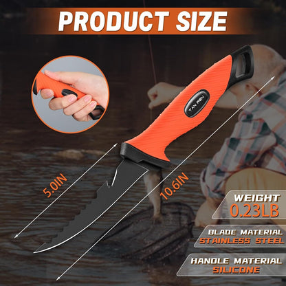 TAN REN 5 PCS Fish Filet Knife Set, Stainless Steel Bait & Fillet Knives | Fillet Knives with Sharpener and Storage Bag, Fishing Knives Kit with Non-Slip Handle for Filleting, Boning, Gift for Men