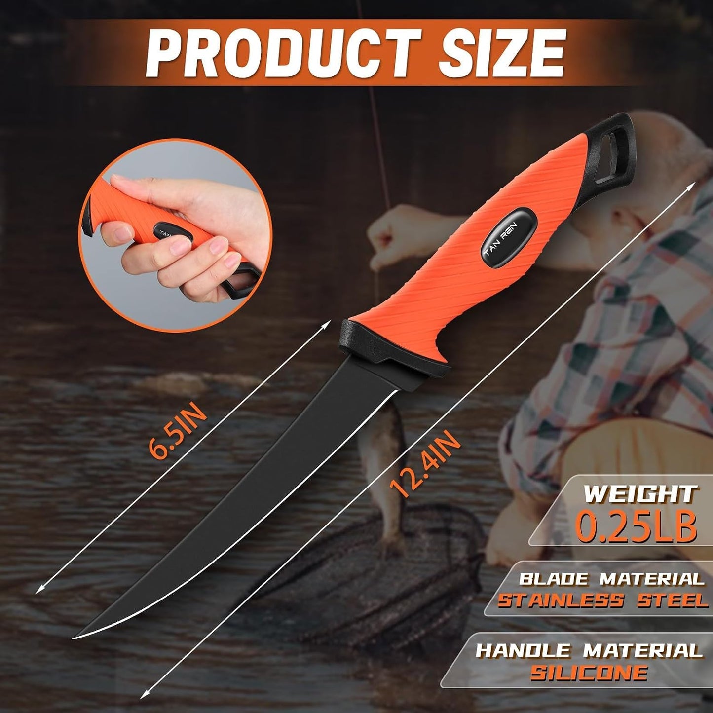 TAN REN 5 PCS Fish Filet Knife Set, Stainless Steel Bait & Fillet Knives | Fillet Knives with Sharpener and Storage Bag, Fishing Knives Kit with Non-Slip Handle for Filleting, Boning, Gift for Men