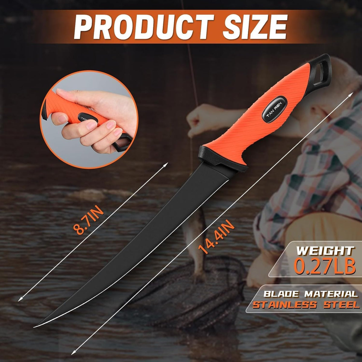 TAN REN 5 PCS Fish Filet Knife Set, Stainless Steel Bait & Fillet Knives | Fillet Knives with Sharpener and Storage Bag, Fishing Knives Kit with Non-Slip Handle for Filleting, Boning, Gift for Men