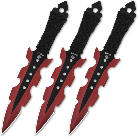 REAT Throwing Knives - 3 Piece, 7.5" 440 Stainless Steel with Cord-Wrapped Handle, Includes Nylon Carrying Case for Safe Storage,Ninja Kunai Knives for Competition,Recreation,Gifts for Men,Women
