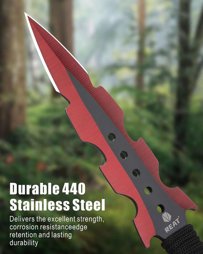 REAT Throwing Knives - 3 Piece, 7.5" 440 Stainless Steel with Cord-Wrapped Handle, Includes Nylon Carrying Case for Safe Storage,Ninja Kunai Knives for Competition,Recreation,Gifts for Men,Women