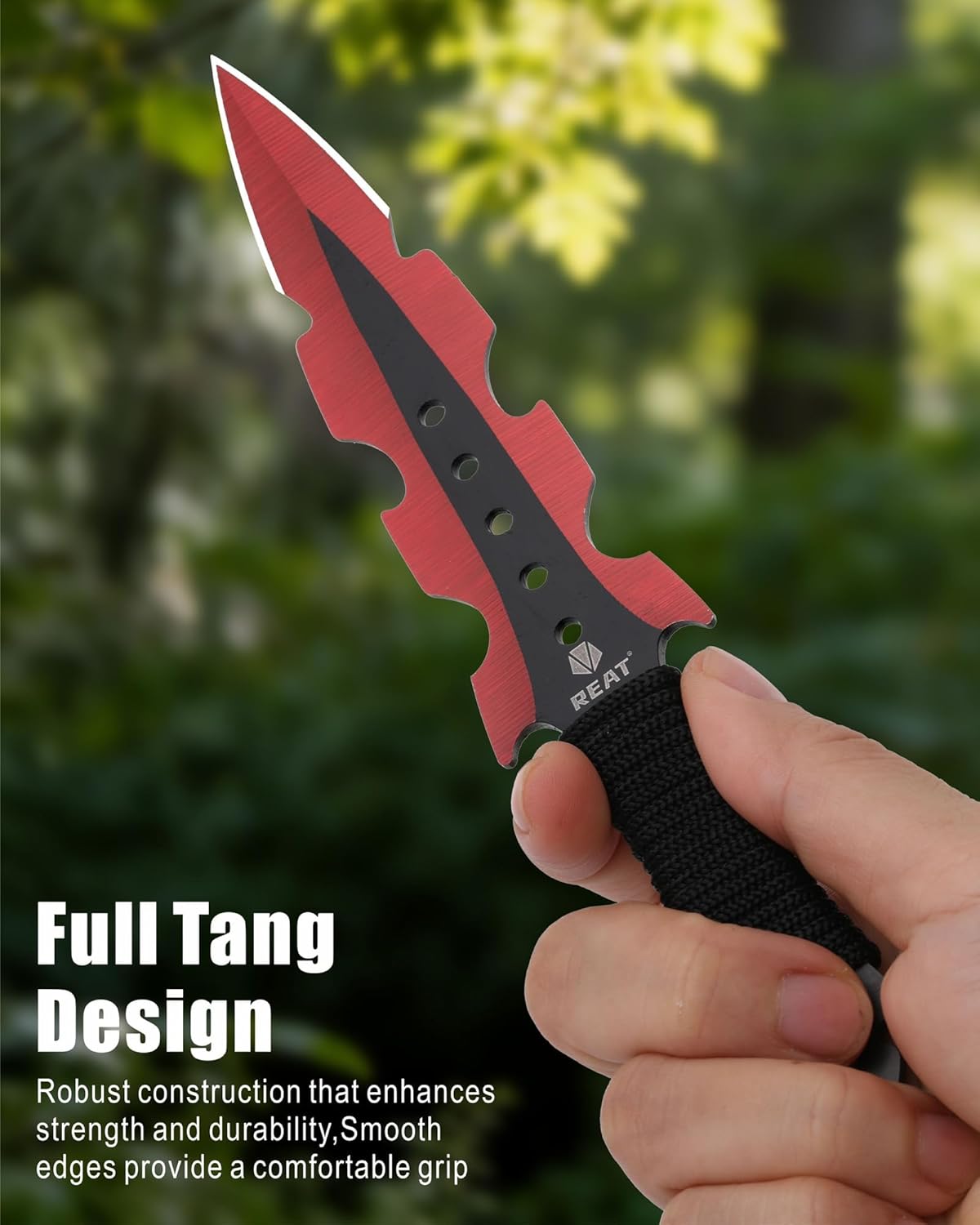 REAT Throwing Knives - 3 Piece, 7.5" 440 Stainless Steel with Cord-Wrapped Handle, Includes Nylon Carrying Case for Safe Storage,Ninja Kunai Knives for Competition,Recreation,Gifts for Men,Women
