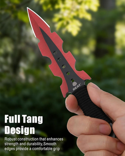 REAT Throwing Knives - 3 Piece, 7.5" 440 Stainless Steel with Cord-Wrapped Handle, Includes Nylon Carrying Case for Safe Storage,Ninja Kunai Knives for Competition,Recreation,Gifts for Men,Women