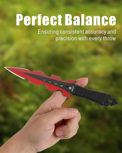 REAT Throwing Knives - 3 Piece, 7.5" 440 Stainless Steel with Cord-Wrapped Handle, Includes Nylon Carrying Case for Safe Storage,Ninja Kunai Knives for Competition,Recreation,Gifts for Men,Women