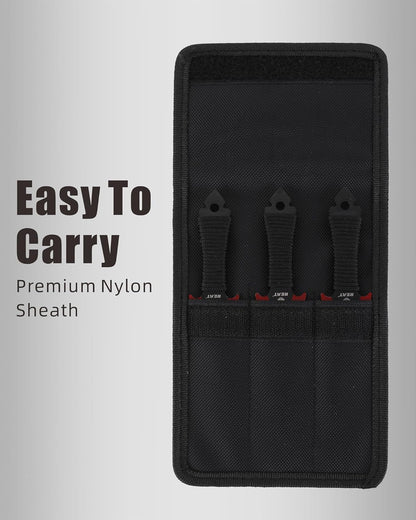 REAT Throwing Knives - 3 Piece, 7.5" 440 Stainless Steel with Cord-Wrapped Handle, Includes Nylon Carrying Case for Safe Storage,Ninja Kunai Knives for Competition,Recreation,Gifts for Men,Women