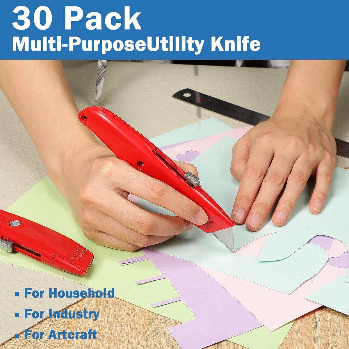 30 Pcs Box Cutters Bulk, Utility Knives, Red