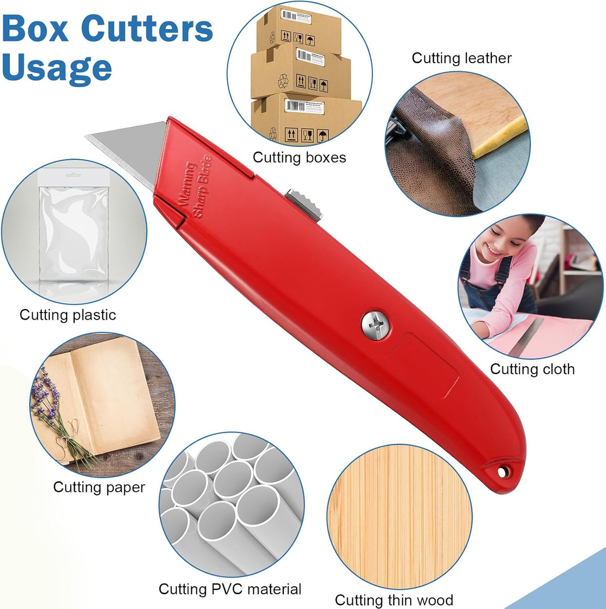 30 Pcs Box Cutters Bulk, Utility Knives, Red