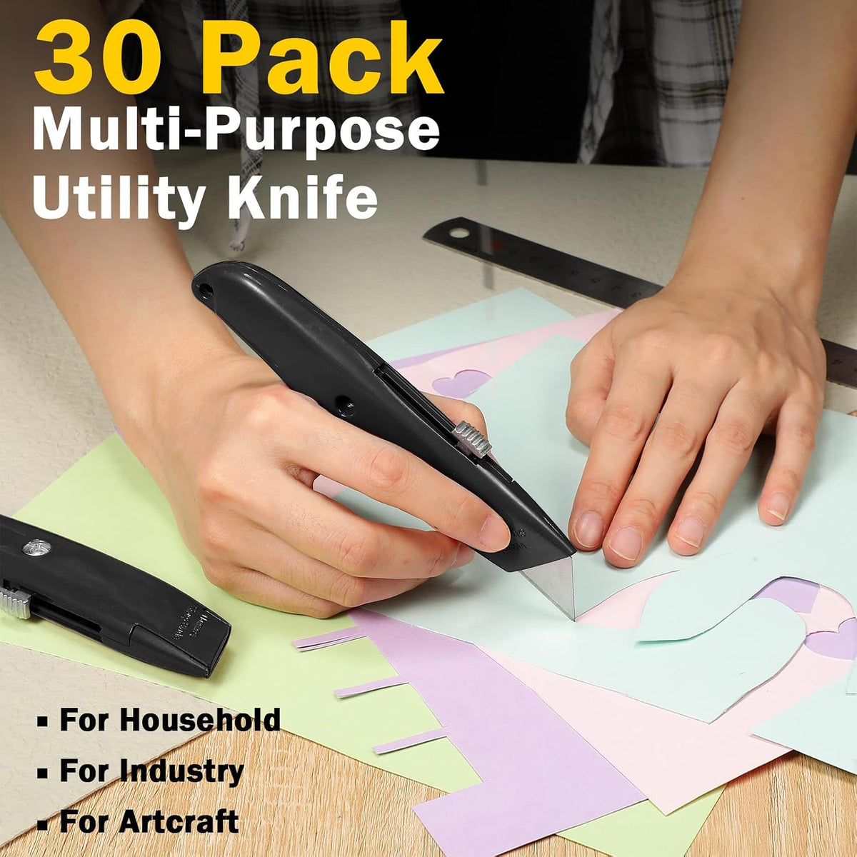 30 Pcs Box Cutters Bulk, Utility Knives, Red
