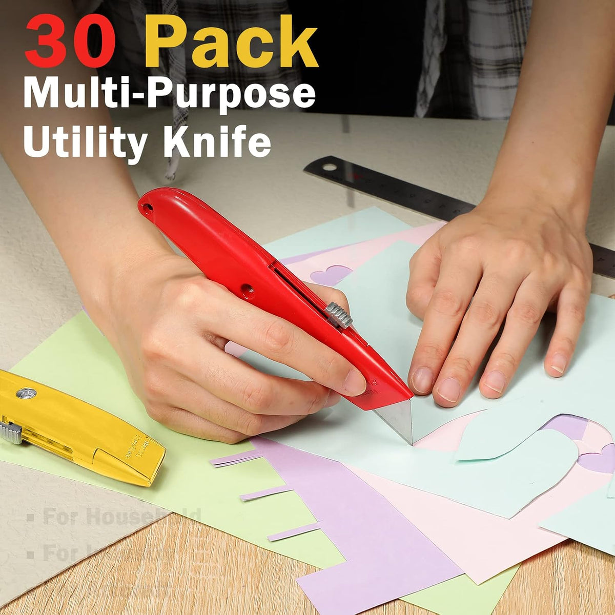 30 Pcs Box Cutters Bulk, Utility Knives, Red