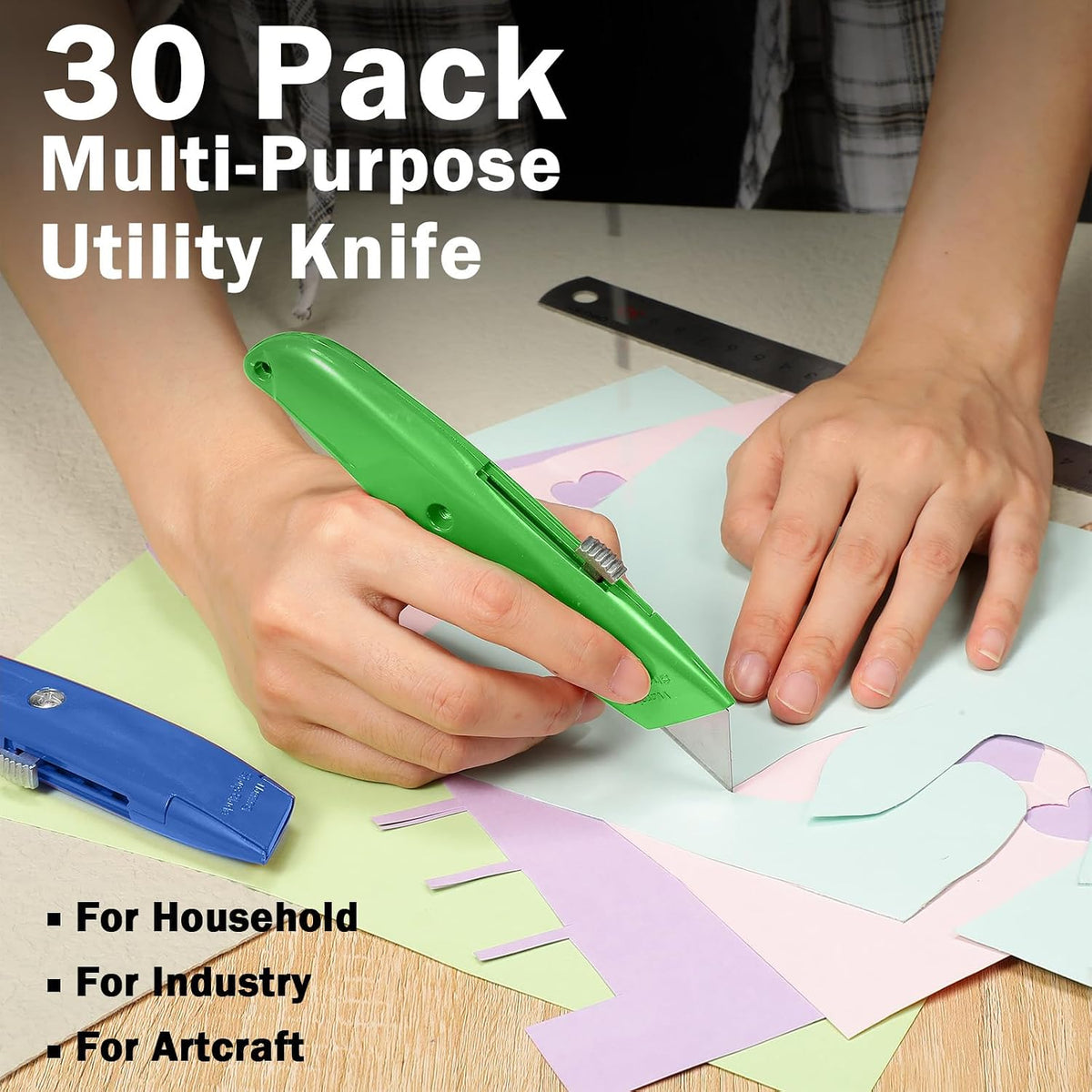 30 Pcs Box Cutters Bulk, Utility Knives, Red