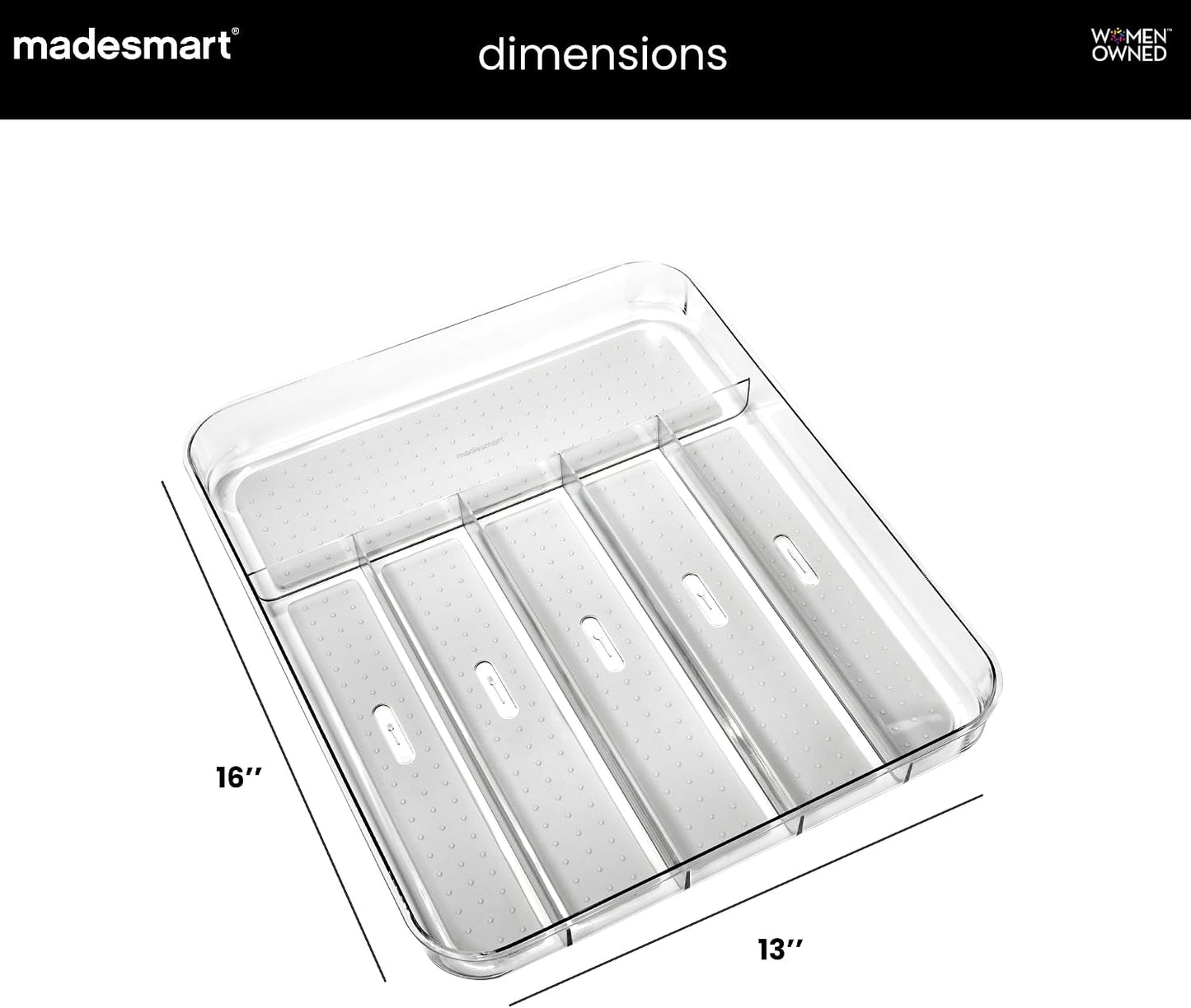 Premium Clear Silverware Tray, 6 Compartment Flatware Organizer for Forks, Knives & Spoons, Soft Grip Lining & Non Slip Base, Grey