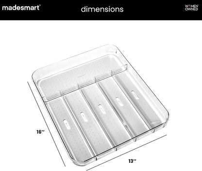 Premium Clear Silverware Tray, 6 Compartment Flatware Organizer for Forks, Knives & Spoons, Soft Grip Lining & Non Slip Base, Grey