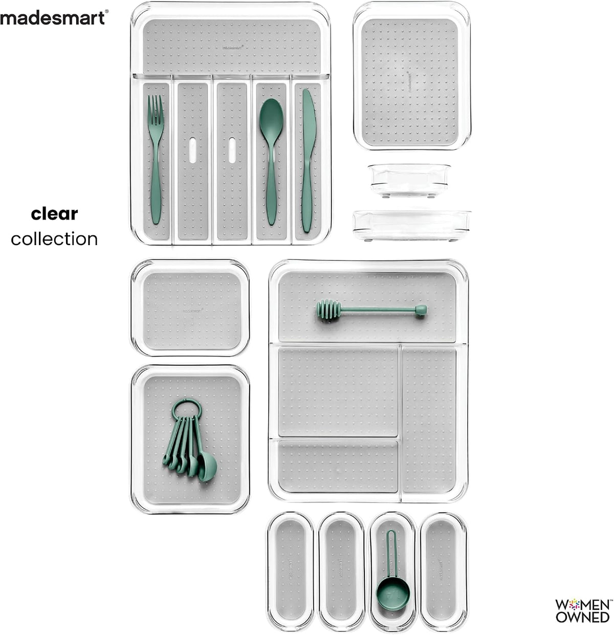 Premium Clear Silverware Tray, 6 Compartment Flatware Organizer for Forks, Knives & Spoons, Soft Grip Lining & Non Slip Base, Grey