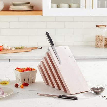 Upright Magnetic Knife Block, Made in Italy, White Beechwood Kitchen Knife Holder, Contemporary Countertop Storage