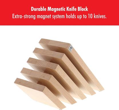 Upright Magnetic Knife Block, Made in Italy, White Beechwood Kitchen Knife Holder, Contemporary Countertop Storage
