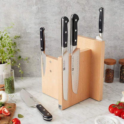 Upright Magnetic Knife Block, Made in Italy, White Beechwood Kitchen Knife Holder, Contemporary Countertop Storage