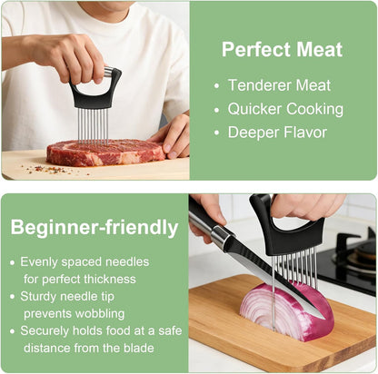 Stainless Steel Onion Holder for Slicing & Crinkle Cutter, for Home Kitchen | Onion Slicer Holder, Crinkle Cutter, French Fry & Vegetable Cutter for Potatoes, Lemon and Tomatoes, Ergonomic Handle
