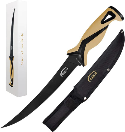 danco Pro Series 5-Inch Fillet Knife with German Steel Blade and Sheath | Pro Series 5-Inch Fillet Knife, Full Tang German G4116 Stainless Steel Blade, Teflon Coating, TPR Grip, Molded Nylon Sheath