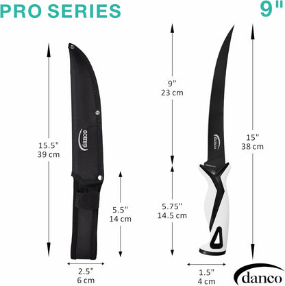 danco Pro Series 5-Inch Fillet Knife with German Steel Blade and Sheath | Pro Series 5-Inch Fillet Knife, Full Tang German G4116 Stainless Steel Blade, Teflon Coating, TPR Grip, Molded Nylon Sheath