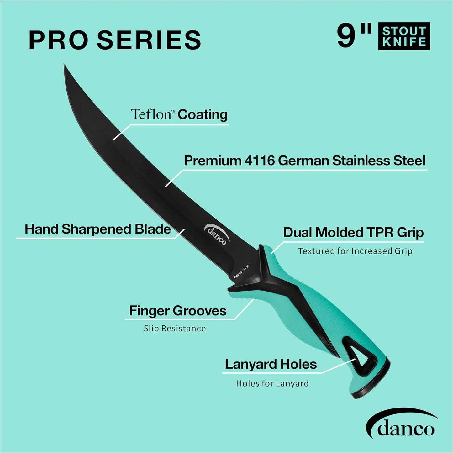 danco Pro Series 5-Inch Fillet Knife with German Steel Blade and Sheath | Pro Series 5-Inch Fillet Knife, Full Tang German G4116 Stainless Steel Blade, Teflon Coating, TPR Grip, Molded Nylon Sheath
