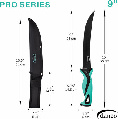 danco Pro Series 5-Inch Fillet Knife with German Steel Blade and Sheath | Pro Series 5-Inch Fillet Knife, Full Tang German G4116 Stainless Steel Blade, Teflon Coating, TPR Grip, Molded Nylon Sheath