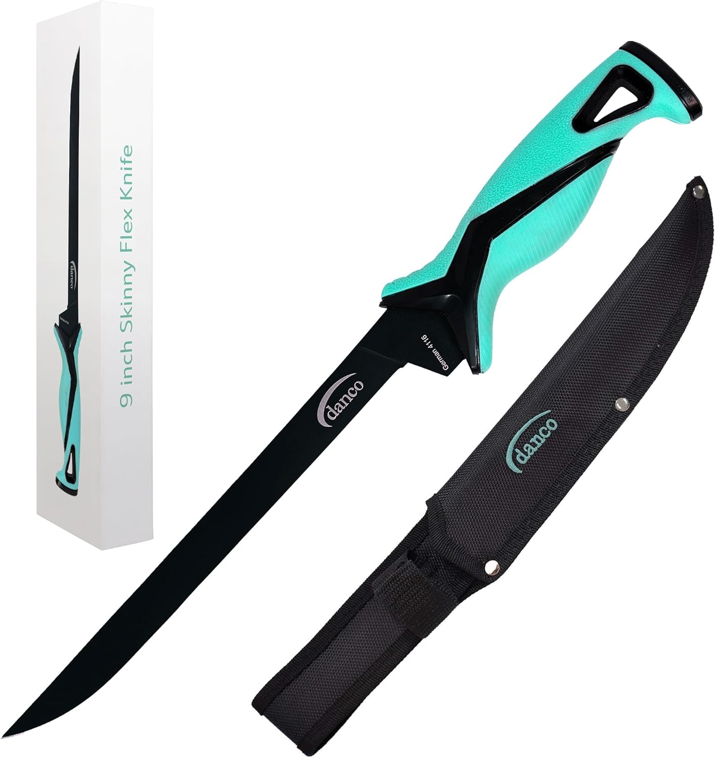 danco Pro Series 5-Inch Fillet Knife with German Steel Blade and Sheath | Pro Series 5-Inch Fillet Knife, Full Tang German G4116 Stainless Steel Blade, Teflon Coating, TPR Grip, Molded Nylon Sheath