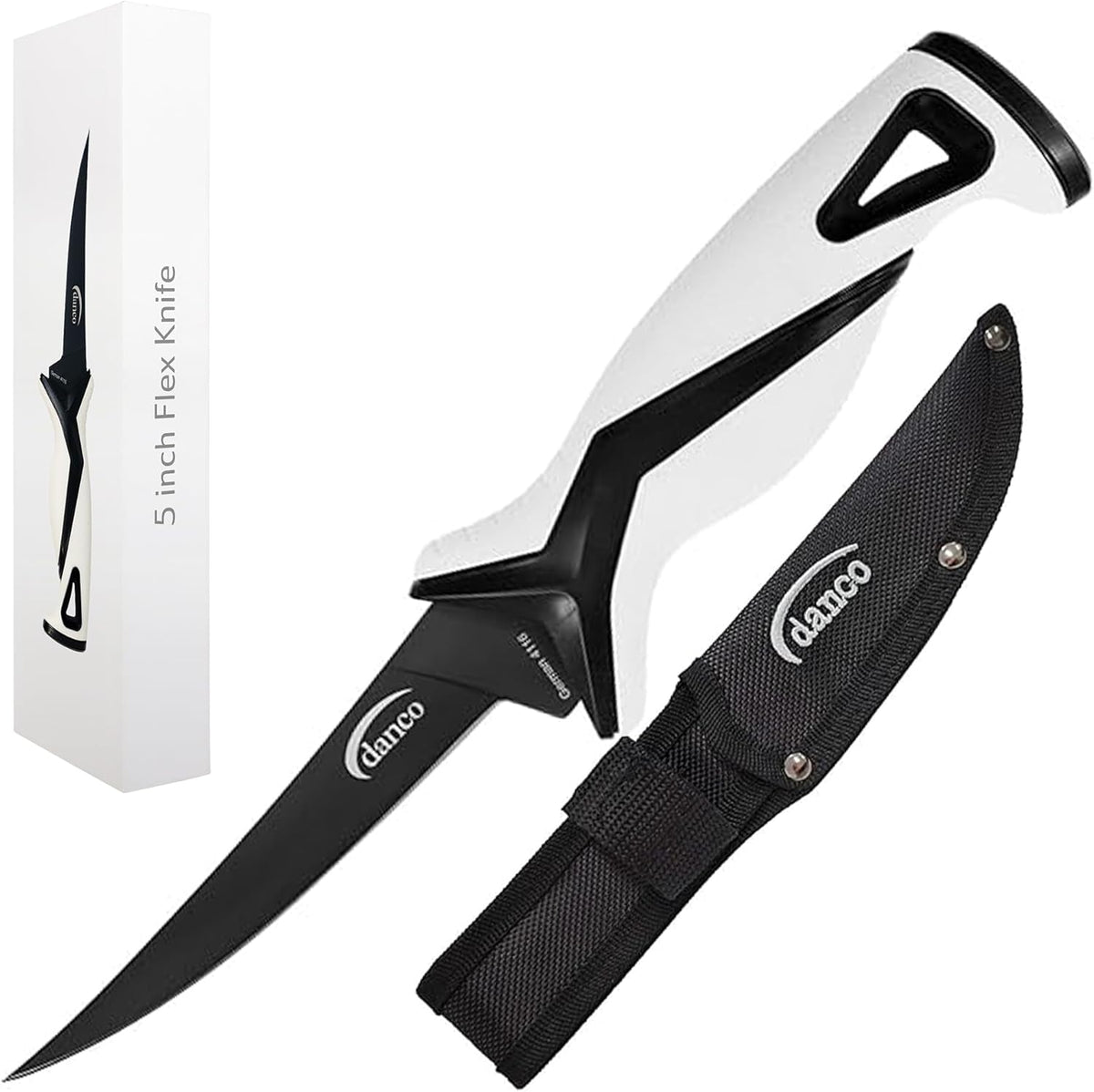 danco Pro Series 5-Inch Fillet Knife with German Steel Blade and Sheath | Pro Series 5-Inch Fillet Knife, Full Tang German G4116 Stainless Steel Blade, Teflon Coating, TPR Grip, Molded Nylon Sheath