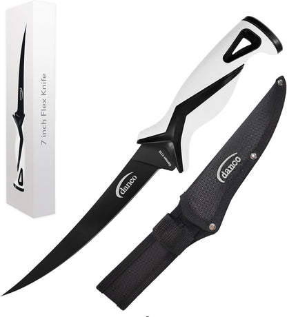 danco Pro Series 5-Inch Fillet Knife with German Steel Blade and Sheath | Pro Series 5-Inch Fillet Knife, Full Tang German G4116 Stainless Steel Blade, Teflon Coating, TPR Grip, Molded Nylon Sheath