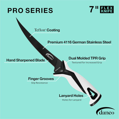 danco Pro Series 5-Inch Fillet Knife with German Steel Blade and Sheath | Pro Series 5-Inch Fillet Knife, Full Tang German G4116 Stainless Steel Blade, Teflon Coating, TPR Grip, Molded Nylon Sheath