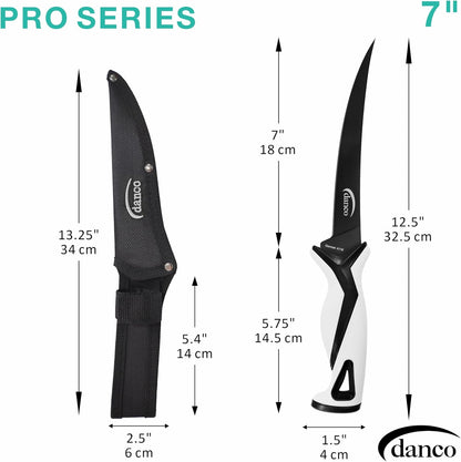 danco Pro Series 5-Inch Fillet Knife with German Steel Blade and Sheath | Pro Series 5-Inch Fillet Knife, Full Tang German G4116 Stainless Steel Blade, Teflon Coating, TPR Grip, Molded Nylon Sheath