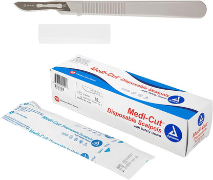 Medi-Cut Disposable Scalpel Blades - Sterile Knives with Plastic Guard - 4.9-inch Plastic Handle, Stainless Steel Blade - Size 10